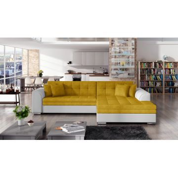 Coltar extensibil dreapta 4 locuri, ELTAP, Sorento, 296x194x78 cm, lemn/poliester, mustar/alb