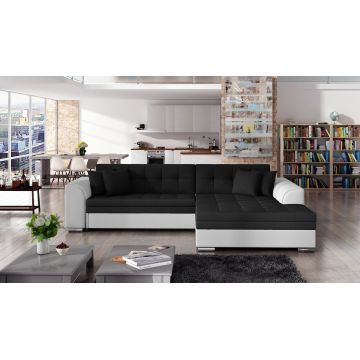 Coltar extensibil dreapta 4 locuri, ELTAP, Sorento, 296x194x78 cm, lemn/poliester, negru/alb