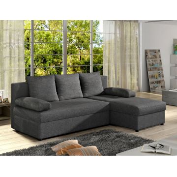 Coltar extensibil reversibil 3 locuri, ELTAP, Gino, 201x143x90 cm, lemn/poliester, gri inchis