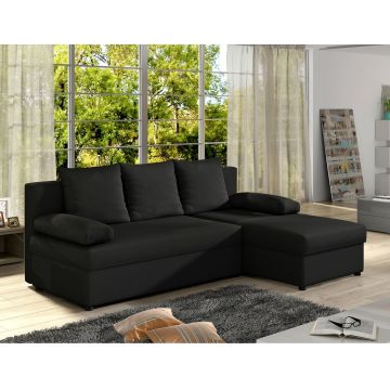Coltar extensibil reversibil 3 locuri, ELTAP, Gino, 201x143x90 cm, lemn/poliester, negru