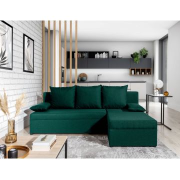 Coltar extensibil reversibil 3 locuri, ELTAP, Gino, 201x143x90 cm, lemn/poliester, verde inchis
