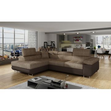 Coltar extensibil stanga 4 locuri, ELTAP, Anton, 272x203x85 cm, lemn/poliester, bej/maro