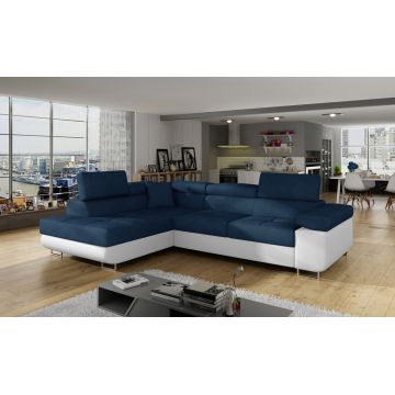 Coltar extensibil stanga 4 locuri, ELTAP, Anton, 272x203x85 cm, lemn/poliester, bleumarin/alb