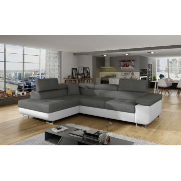 Coltar extensibil stanga 4 locuri, ELTAP, Anton, 272x203x85 cm, lemn/poliester, gri/alb