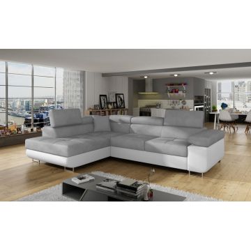 Coltar extensibil stanga 4 locuri, ELTAP, Anton, 272x203x85 cm, lemn/poliester, gri deschis/alb