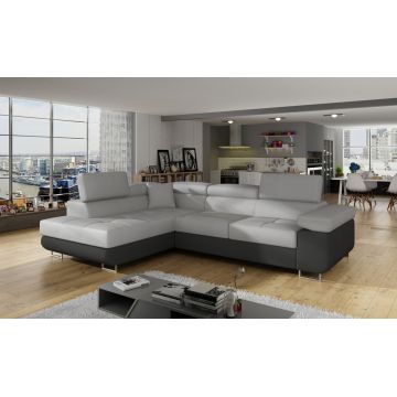 Coltar extensibil stanga 4 locuri, ELTAP, Anton, 272x203x85 cm, lemn/poliester, gri deschis/gri inchis
