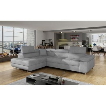 Coltar extensibil stanga 4 locuri, ELTAP, Anton, 272x203x85 cm, lemn/poliester, gri deschis