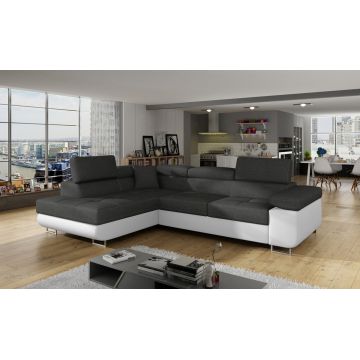 Coltar extensibil stanga 4 locuri, ELTAP, Anton, 272x203x85 cm, lemn/poliester, gri inchis/alb