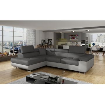 Coltar extensibil stanga 4 locuri, ELTAP, Anton, 272x203x85 cm, lemn/poliester, gri inchis/gri deschis