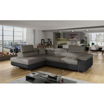 Coltar extensibil stanga 4 locuri, ELTAP, Anton, 272x203x85 cm, lemn/poliester, gri inchis/negru