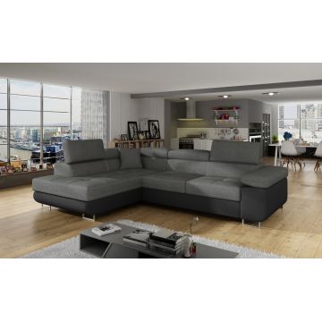 Coltar extensibil stanga 4 locuri, ELTAP, Anton, 272x203x85 cm, lemn/poliester, gri/negru