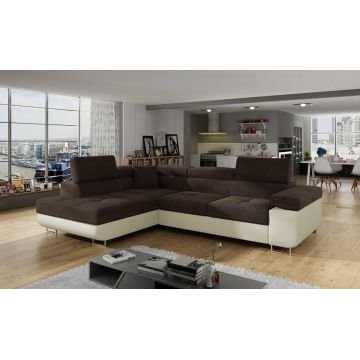 Coltar extensibil stanga 4 locuri, ELTAP, Anton, 272x203x85 cm, lemn/poliester, maro/bej
