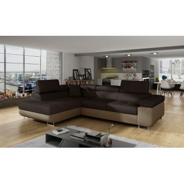 Coltar extensibil stanga 4 locuri, ELTAP, Anton, 272x203x85 cm, lemn/poliester, maro inchis/maro