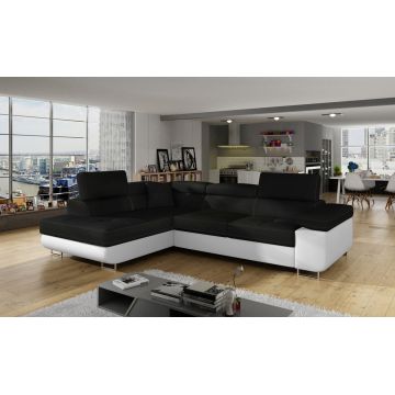 Coltar extensibil stanga 4 locuri, ELTAP, Anton, 272x203x85 cm, lemn/poliester, negru/alb