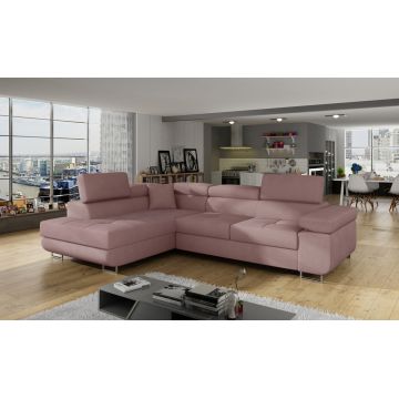 Coltar extensibil stanga 4 locuri, ELTAP, Anton, 272x203x85 cm, lemn/poliester, roz antic