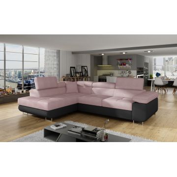 Coltar extensibil stanga 4 locuri, ELTAP, Anton, 272x203x85 cm, lemn/poliester, roz/negru