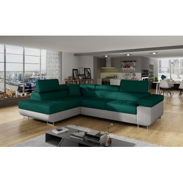 Coltar extensibil stanga 4 locuri, ELTAP, Anton, 272x203x85 cm, lemn/poliester, verde/gri