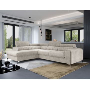 Coltar extensibil stanga 4 locuri, ELTAP, Lau-03, Laurence, 278x205x92 cm, lemn/poliester, bej inchis