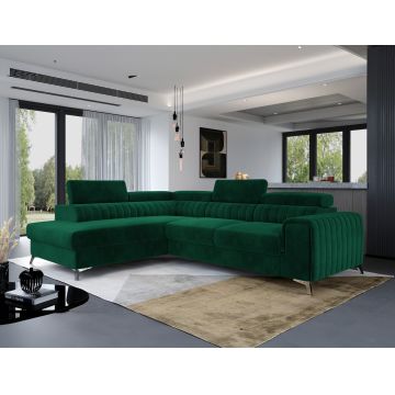 Coltar extensibil stanga 4 locuri, ELTAP, Lau-10, Laurence, 278x205x92 cm, lemn/poliester, verde inchis
