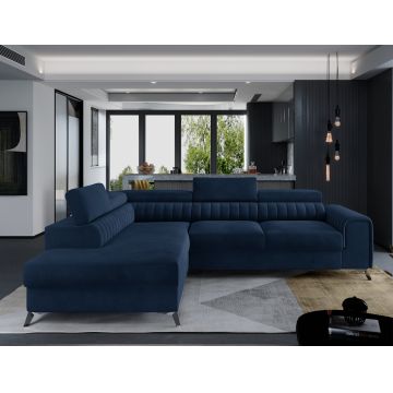 Coltar extensibil stanga 4 locuri, ELTAP, Lau-12, Laurence, 278x205x92 cm, lemn/poliester, albastru inchis