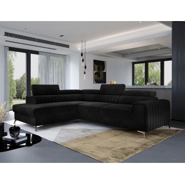 Coltar extensibil stanga 4 locuri, ELTAP, Lau-15, Laurence, 278x205x92 cm, lemn/poliester, negru