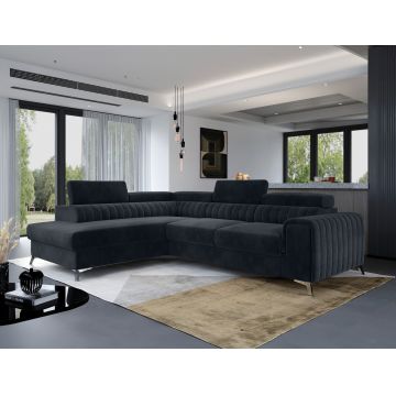 Coltar extensibil stanga 4 locuri, ELTAP, Lau-18, Laurence, 278x205x92 cm, lemn/poliester, gri inchis