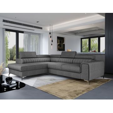 Coltar extensibil stanga 4 locuri, ELTAP, Lau-19, Laurence, 278x205x92 cm, lemn/poliester, gri inchis