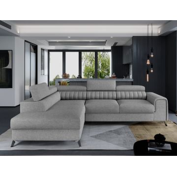 Coltar extensibil stanga 4 locuri, ELTAP, Lau-20, Laurence, 278x205x92 cm, lemn/poliester, gri deschis
