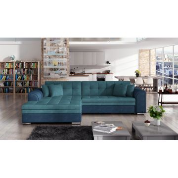 Coltar extensibil stanga 4 locuri, ELTAP, Sorento, 296x194x78 cm, lemn/poliester, albastru/albastru inchis