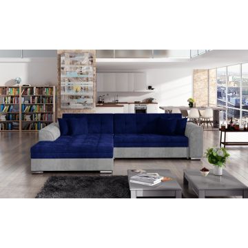 Coltar extensibil stanga 4 locuri, ELTAP, Sorento, 296x194x78 cm, lemn/poliester, albastru inchis/gri
