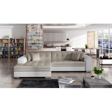 Coltar extensibil stanga 4 locuri, ELTAP, Sorento, 296x194x78 cm, lemn/poliester, bej/alb