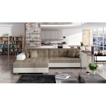 Coltar extensibil stanga 4 locuri, ELTAP, Sorento, 296x194x78 cm, lemn/poliester, bej inchis/bej