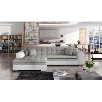Coltar extensibil stanga 4 locuri, ELTAP, Sorento, 296x194x78 cm, lemn/poliester, gri/alb