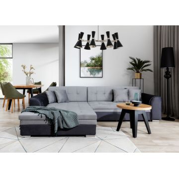 Coltar extensibil stanga 4 locuri, ELTAP, Sorento, 296x194x78 cm, lemn/poliester, gri deschis/gri inchis