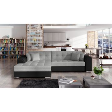 Coltar extensibil stanga 4 locuri, ELTAP, Sorento, 296x194x78 cm, lemn/poliester, gri deschis/negru