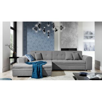 Coltar extensibil stanga 4 locuri, ELTAP, Sorento, 296x194x78 cm, lemn/poliester, gri deschis