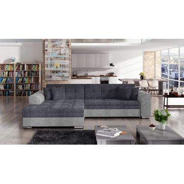 Coltar extensibil stanga 4 locuri, ELTAP, Sorento, 296x194x78 cm, lemn/poliester, gri/gri deschis