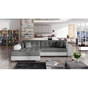Coltar extensibil stanga 4 locuri, ELTAP, Sorento, 296x194x78 cm, lemn/poliester, gri inchis/alb