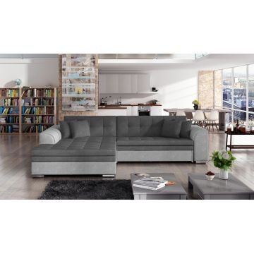 Coltar extensibil stanga 4 locuri, ELTAP, Sorento, 296x194x78 cm, lemn/poliester, gri inchis/gri deschis
