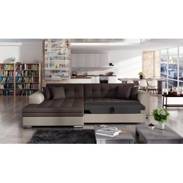 Coltar extensibil stanga 4 locuri, ELTAP, Sorento, 296x194x78 cm, lemn/poliester, maro/bej