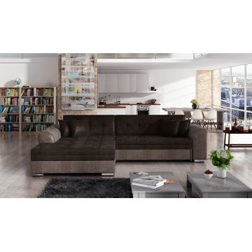 Coltar extensibil stanga 4 locuri, ELTAP, Sorento, 296x194x78 cm, lemn/poliester, maro inchis/maro