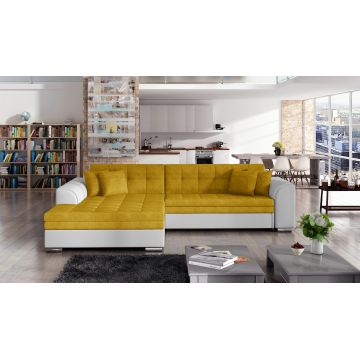Coltar extensibil stanga 4 locuri, ELTAP, Sorento, 296x194x78 cm, lemn/poliester, mustar/alb