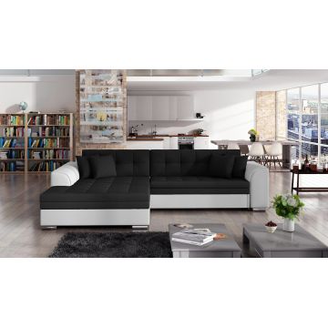 Coltar extensibil stanga 4 locuri, ELTAP, Sorento, 296x194x78 cm, lemn/poliester, negru/alb