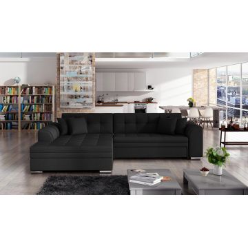 Coltar extensibil stanga 4 locuri, ELTAP, Sorento, 296x194x78 cm, lemn/poliester, negru