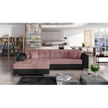 Coltar extensibil stanga 4 locuri, ELTAP, Sorento, 296x194x78 cm, lemn/poliester, roz/negru