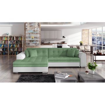 Coltar extensibil stanga 4 locuri, ELTAP, Sorento, 296x194x78 cm, lemn/poliester, verde/alb