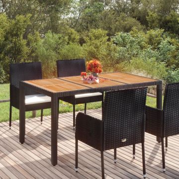 Masă de grădină cu blat din lemn, negru 150x90x75 cm poliratan