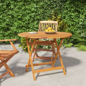 Masă de grădină pliabilă, Ø 90x75 cm, lemn masiv de acacia