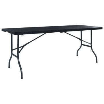 Masă grădină pliabilă, negru, 180x75x72 cm, HDPE imitație ratan