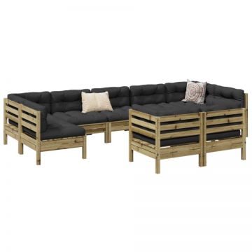 Set canapea de grădină cu perne, 9 piese, lemn de pin tratat